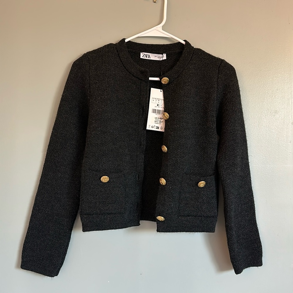 Zara Black Cardigan with Gold Buttons